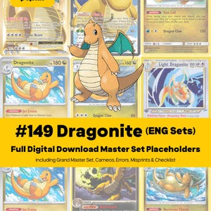 Dragonite Master Set Binder Placeholders + Checklist, 63 Cards + All Variants, Pokemon Printable PDF