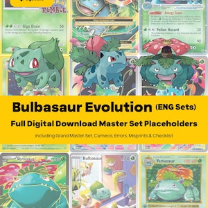 Classeur Pokémon Bulbizarre - Lignée évolutive - Cartes en anglais - Emplacements réservés + Liste de contrôle - Téléchargement PDF imprimable