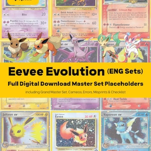 Classeur Pokémon « Lignée d'évolution d'Évoli » - Cartes en anglais - Emplacements réservés + Liste de contrôle - Téléchargement PDF imprimable