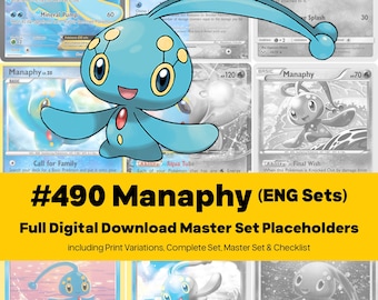 Manaphy Master Set Pokemon Binder Full Card Collection - All English Cards - Placeholders + Checklist - Printable PDF Download