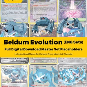 Beldum Evolution Line Master Set Ordner-Platzhalter + Checkliste, Alle Karten + Varianten, Pokémon druckbare PDF
