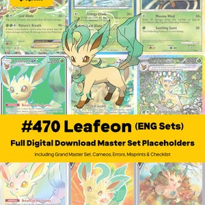Colección completa de cartas Pokémon Leafeon Master Set - Todas las cartas en inglés - Marcadores de posición + Lista de verificación - Descarga en PDF imprimible