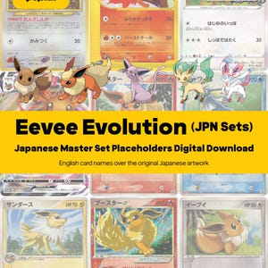 Evoli-Entwicklungslinie Master-Set Pokémon-Sammelalbum – Alle japanischen Karten – Platzhalter + Checkliste – Druckbarer PDF-Download