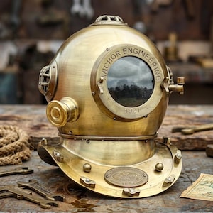 1921 Anchor Engineering Diving Helmet – Vintage Brass Deep Sea Diver Helmet Nautical Decor Coastal Office Statement Piece