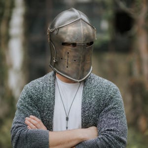 Medieval Knight Armet Helmet | Antique Brown Blackened Steel Helmet | Crusader Style Armor | Cosplay LARP Renaissance Faire Collectible