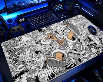 Tappetino per mouse One Piece Luffy Gear 5 Nika Anime Desk Mat Manga Mousepad Gaming Desk Setup Large Keyboard Pad Gamer Gift