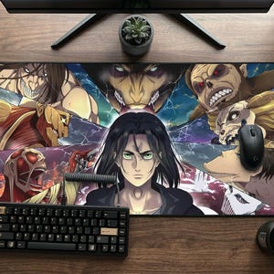 Tappetino per mouse di Attack on Titan, tappetino da gaming di Eren Yeager, tappetino per mouse anime di grandi dimensioni, tappetino da scrivania AOT, decorazione per postazione gaming manga, regalo per gamer anime