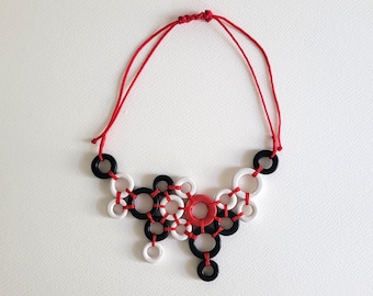 Ceramiczny geometryczny regulowany naszyjnik z linki spadochronowej w kolorze czarno-białym dla kobiet, spersonalizowana biżuteria w stylu współczesnej sztuki, wyjątkowe prezenty dla dziewczynek