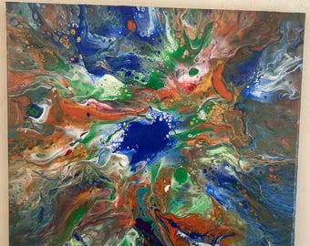 Abstract Wall Art Acrylic Pour Painting "Blue Eye" 50x50cm