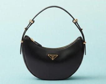 Prada Arqué Leather Handbag - Iconic Calfskin Hobo with Dual Straps