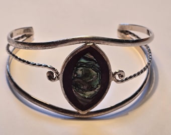 Vintage Alpaca Mexico Cuff Bracelet with Abalone