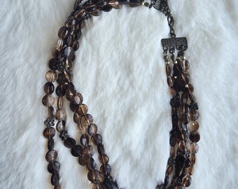 Collar vintage de cuentas marrones/bronce/doradas