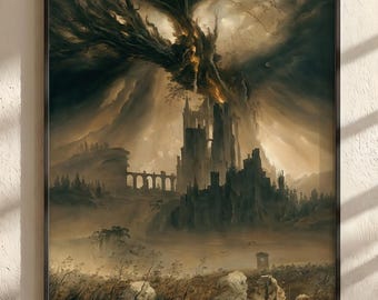 Ring Poster | Schatten des Erdbaumes Ölgemälde Stil | Dark Fantasy Wandbild