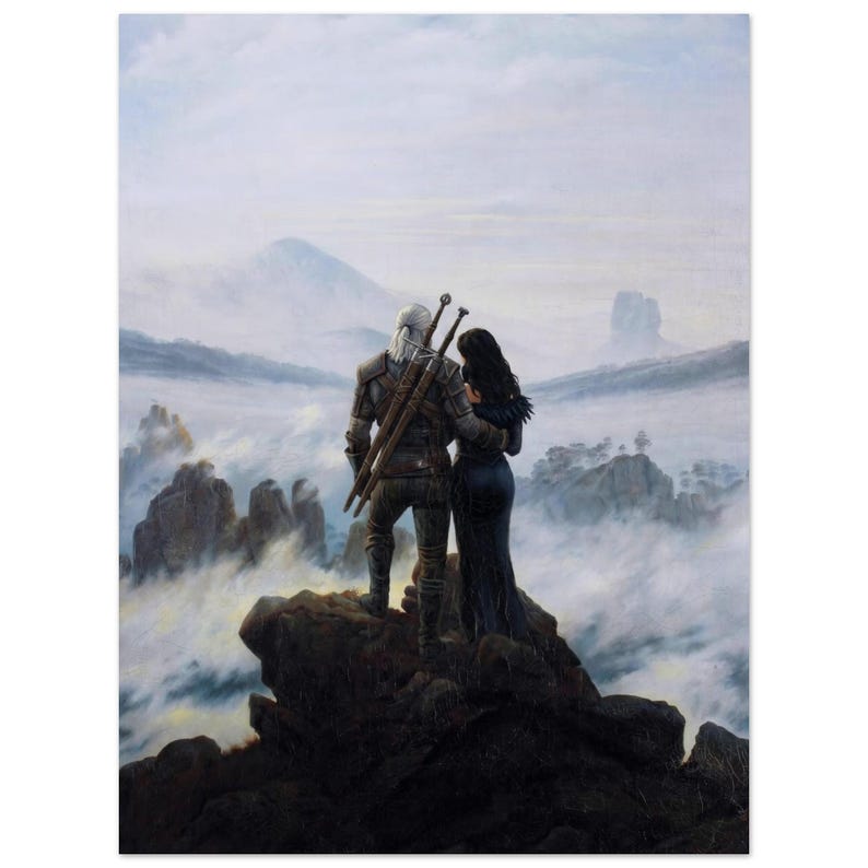 The Witcher 3 Romantik Poster | Geralt von Rivia und Yennefer Ölgemälde Stil Fine Art Print | Farbe Wandkunst Bild 3