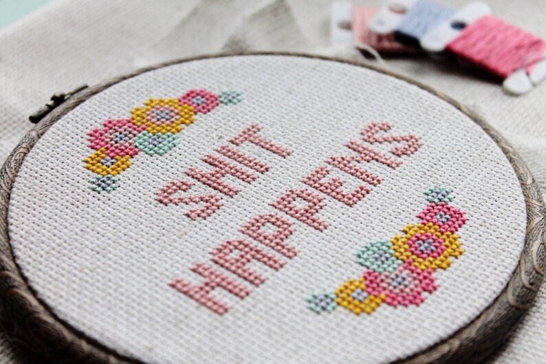 Rude Cross Stitch PDF Pattern Floral Kitsch Adult Sweary Etsy