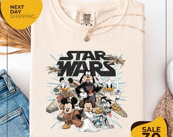 Comfort Color® Retro Star Wars Disney Shirts | Retro Mickey and Friends Jedi Tee | Family Vacation | Sci-Fi Cartoon Graphic | Disney