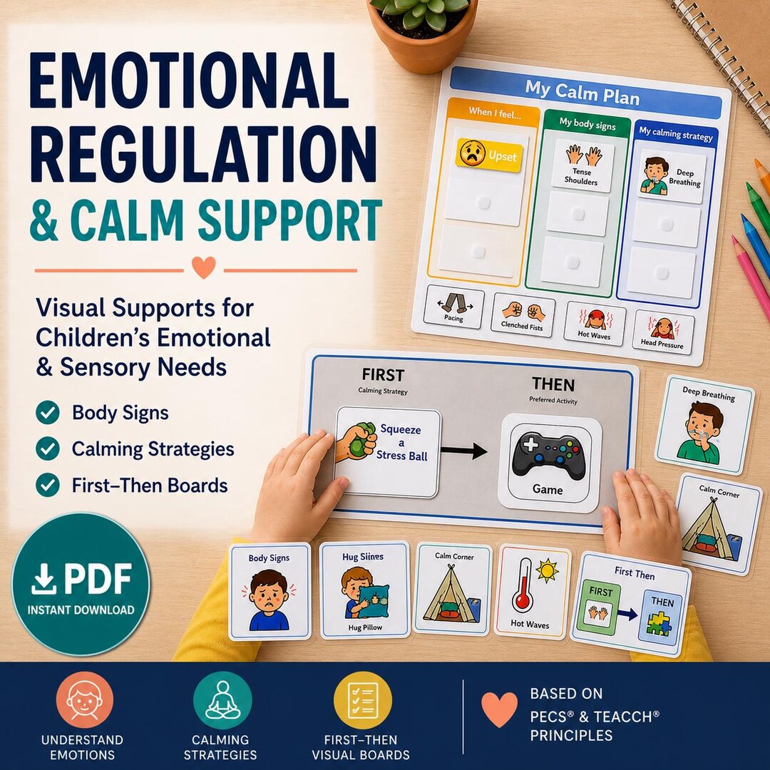 Emotional Regulation Visual Supports for Kids | Calm Down Cards | First ...