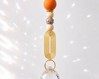 Acchiappasole con cristallo di vetro | Decorazione boho per finestre | Cattura la luce | Crea arcobaleni | Ciondolo in cristallo dorato fatto a mano | Regalo per la fidanzata