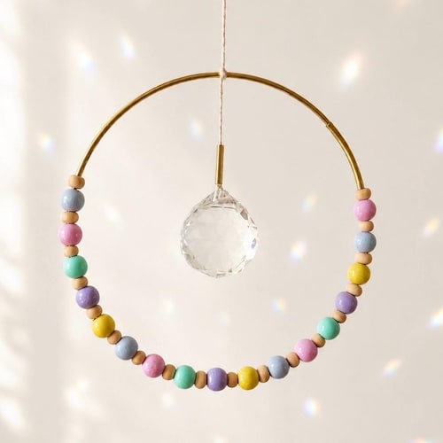 Boho Name Suncatcher for Kids | Window Decoration Glass Crystal Wooden Beads | Montessori Pastel Colors | Personalized Gift Idea for Kids' Rooms