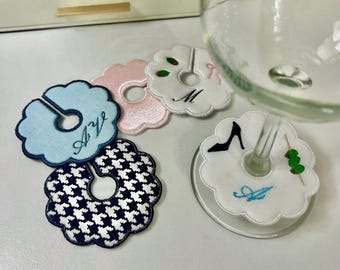 Embroidered wine stem tags