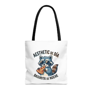 Tote Bag Waschbär Pizza essen, lustige Meme Tasche, Polyester für den täglichen Gebrauch