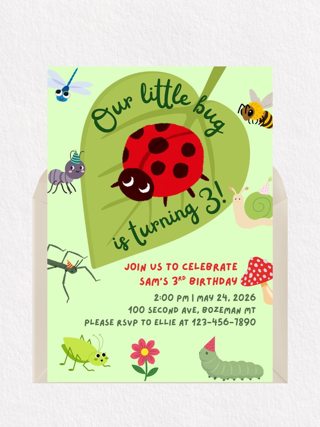 Bug Birthday Invitation, Nature Themed Party, Editable Canva Template ...