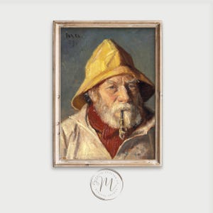 Väderbiten gammal mansporträtt med pipa | Dark Academia Antique (digital nedladdning) | PRT-026