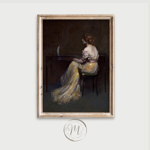 Porträtt av kvinna med statyett | Dark Academia Vintage (digital nedladdning) | PRT-043