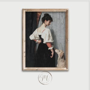 Portrait d'une femme victorienne avec un chien | Art ancien Dark Academia (Téléchargement numérique) | PRT-020