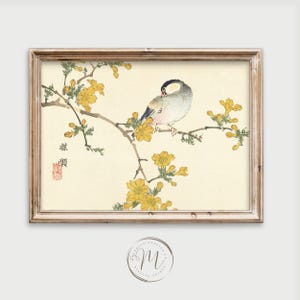 Java Sparrow Bird on Flowering Branch | Japanese Wildlife Animal Art Print (Digital Download) | ASI-012