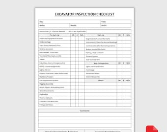 Checkliste für die Baggerinspektionen | Checkliste für die Sicherheit der Ausrüstung | Form zur täglichen Kontrolle | Wartungsbuch | PDF-Download