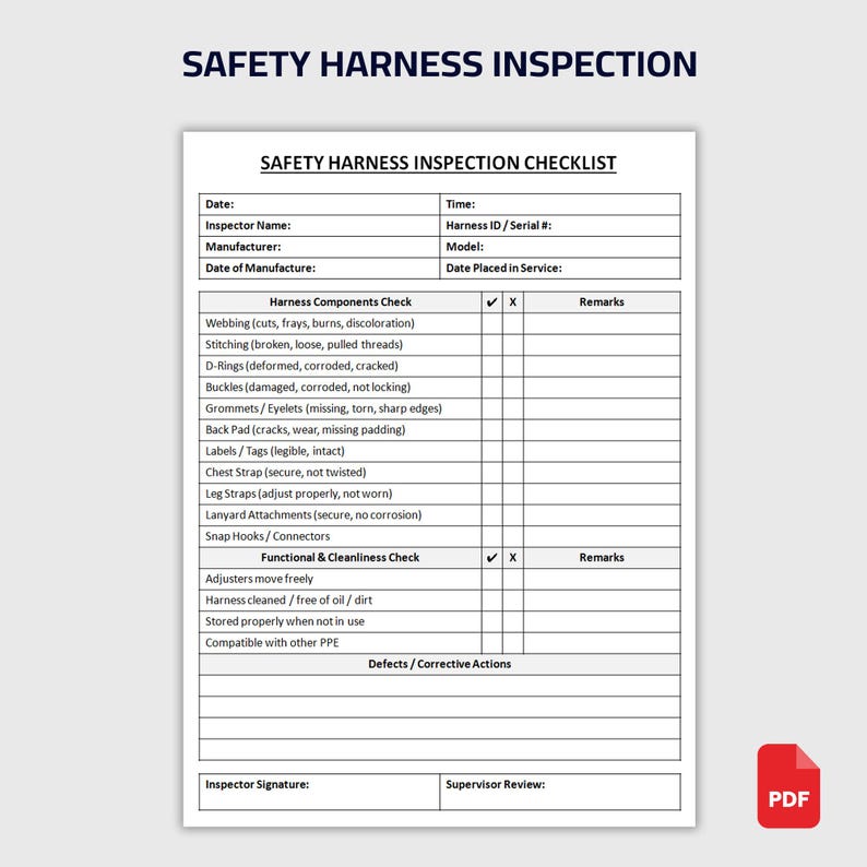 Printable Safety Harness Inspection Checklist | Fall Protection ...