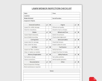 Druckbare Checkliste für die Rasenmäherinspektionen | Mäher Kontrollschein | Sicherheitskontrollbogen | Wartungsbuch | PDF-Download