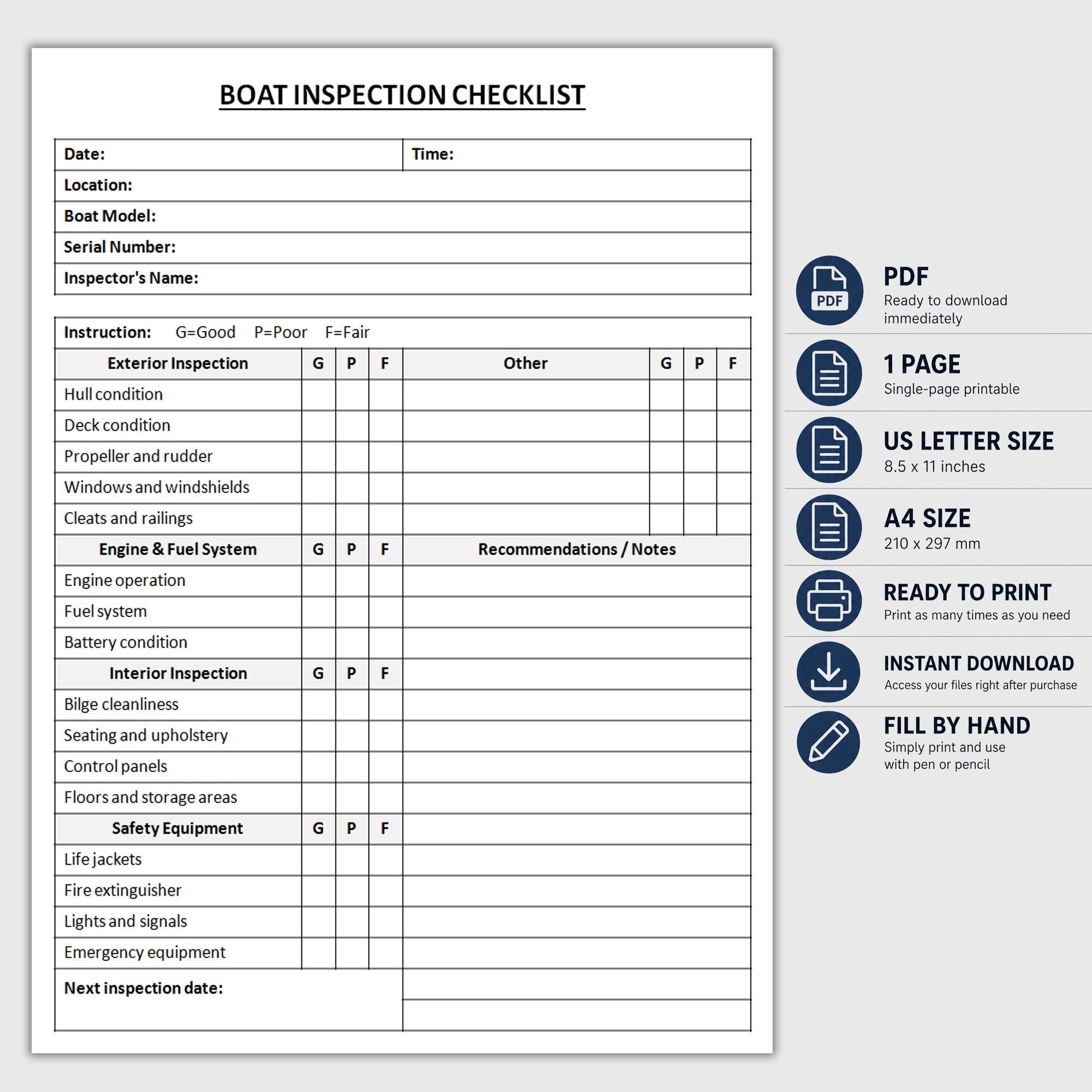 Printable Boat Inspection Checklist | Pre Trip Inspection Form ...