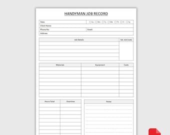 Druckbare Handyman Job Graph | Service Arbeitsbuch | Auftragsverfolgungsbogen | Kontrager Work Tracker | PDF-Download