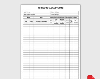 Ausdruckbares Pediküre Reinigung Buch | Salon Hygiene Tracker | Fuß-Spa-Desinfektions-Aufzeichnungsblatt | PDF-Download