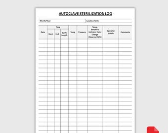 Druckbare Autoklav Sterilisationslogbuch | Sterilisator Schallplatte | .Sterilisationsverfolgungsbogen | Medizinischer Gerätedatensatz | PDF-Download