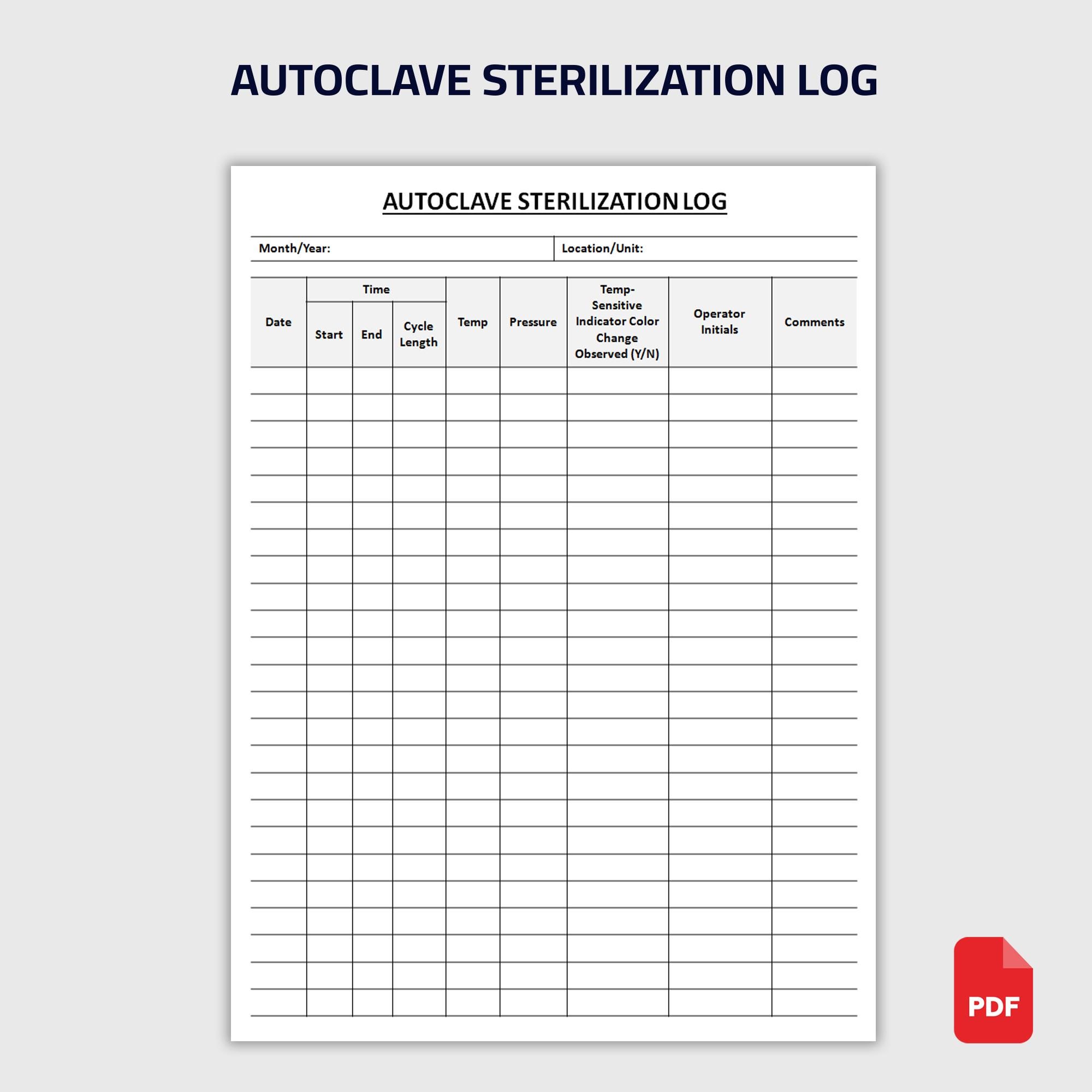 Printable Autoclave Sterilization Log | Sterilizer Record ...