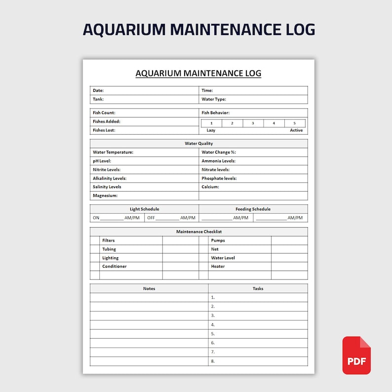 Printable Aquarium Maintenance Log | Fish Tank Maintenance Tracker ...
