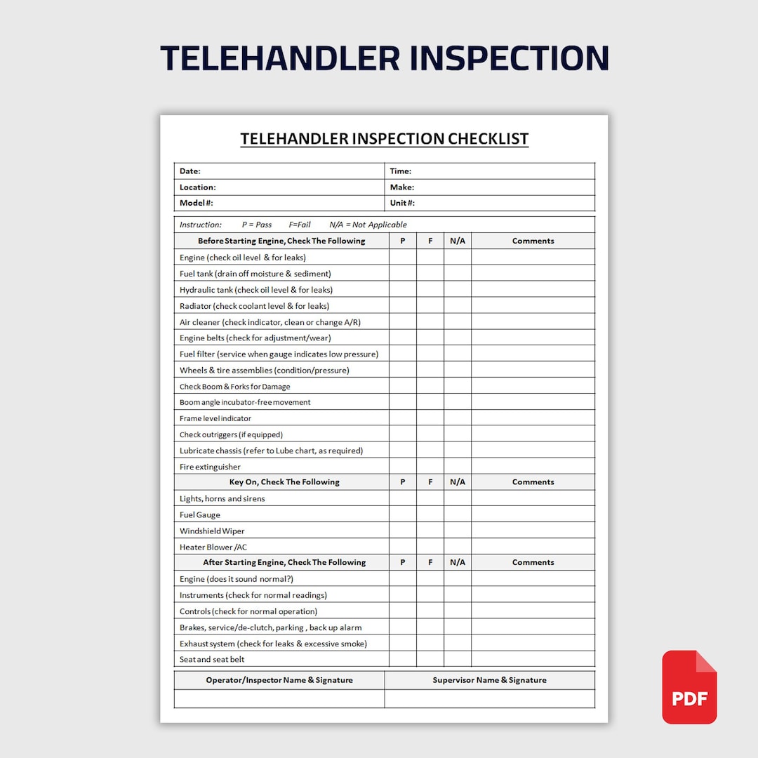 Printable Telehandler Inspection Checklist | Daily Inspection Form ...