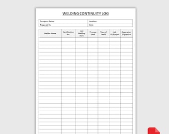 Journal de continuité de soudage imprimable | Fiche d'enregistrement du soudeur | Suivi d'inspection des soudures | Téléchargement PDF