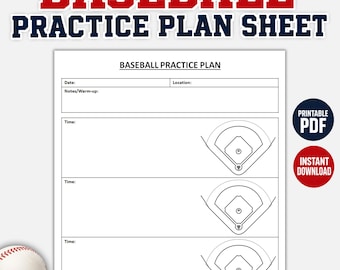 Druckbare Baseball Übungsplan | Baseball Übungsplaner | Coach Trainingspläne | Coaching Planer | PDF-Download