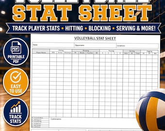 Druckbare Fussball Statistik Blatt | Beachvolleyball Statistik Bogen | Game Stats Tracker | Spiel-Stat-Rekord | PDF-Download