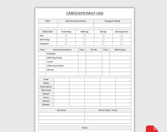 Tagebuch für Pflegekräfte | Notizen zur täglichen Pflege | Home Care Tracker | Report Sheet für Pflegekräfte | PDF-Download