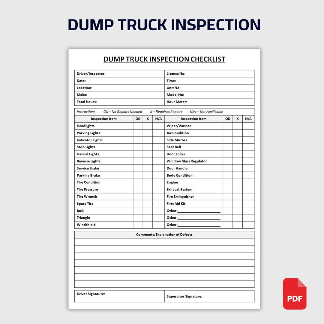 Printable Dump Truck Inspection Checklist | Daily Inspection Form ...