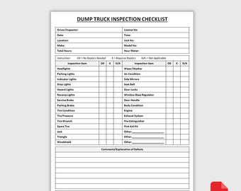 Druckbare Checkliste für die Kipplaster-Inspektion | Form zur täglichen Kontrolle | Checkblatt für die Gerätesicherheit | Wartungsbuch | PDF-Download
