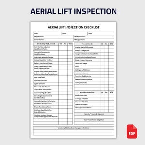 Printable Aerial Lift Inspection Checklist | Daily Inspection Form | Aerial Lifts Safety Check Sheet | Maintenance Log | PDF Download