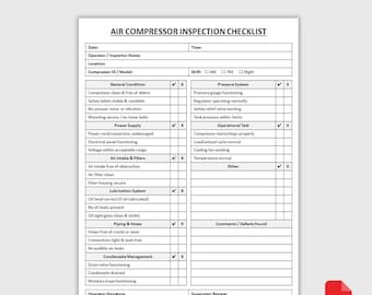 Druckbare Checkliste für die Überprüfung der Luftkompressoren | Checkliste für die Sicherheit der Ausrüstung | Form zur täglichen Kontrolle | Wartungsbuch | PDF-Download