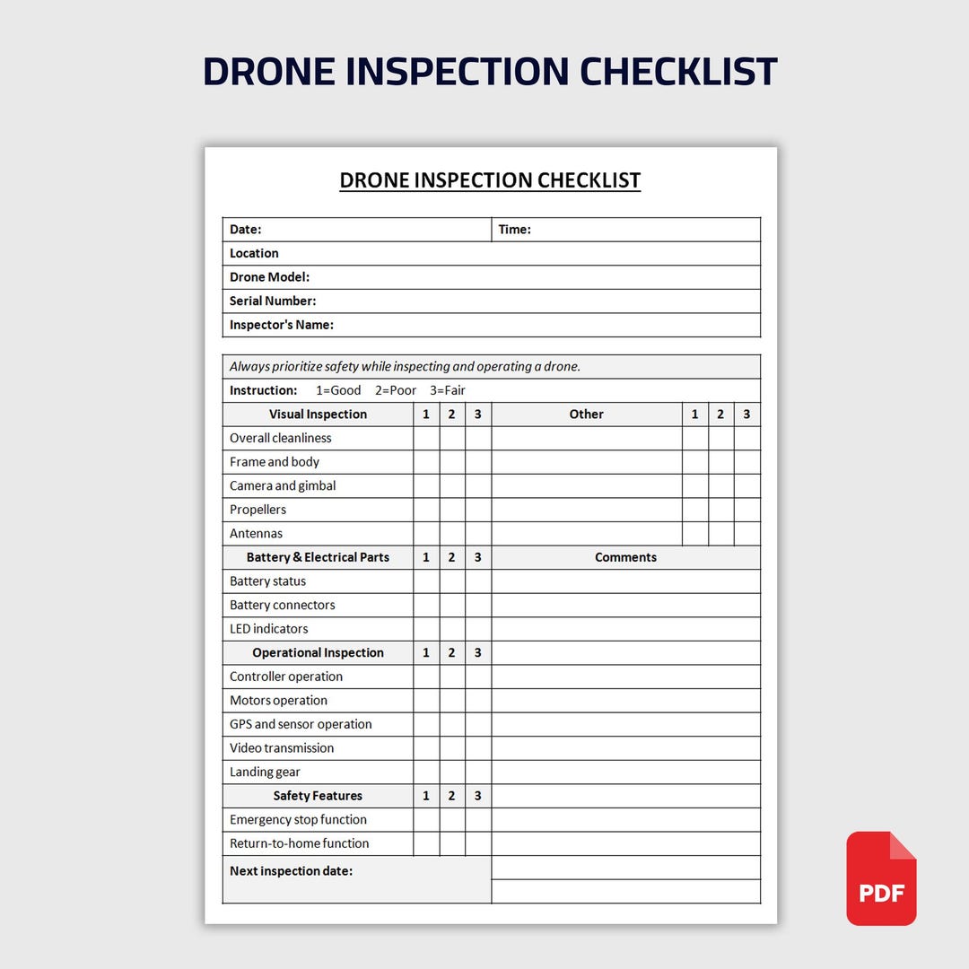 Printable Drone Inspection Checklist | Pre Flight Inspection Form