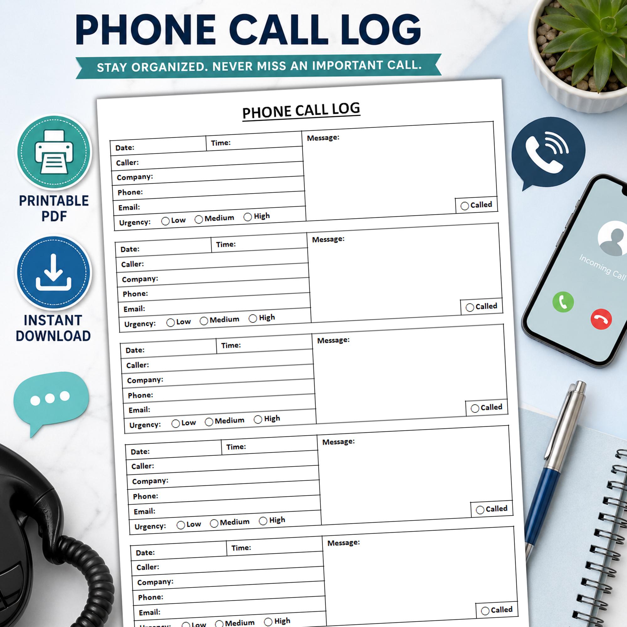 Printable Phone Call Log | Call Record Sheet | Telephone Message ...